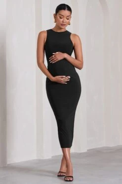 Paige | Black Sleeveless Split Maternity Midi Dress -ENY Clothing Shop WB CL129608002 PaigeBlackSleevelessSplitMaternityMidiDress2