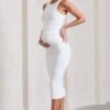 Paige | White Sleeveless Split Maternity Midi Dress -ENY Clothing Shop WB CL129608005 PaigeWhiteSleevelessSplitMaternityMidiDress0
