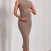 Paige | Mocha Sleeveless Split Maternity Midi Dress -ENY Clothing Shop WB CL129608038 PaigeMochaSleevelessSplitMaternityMidiDress0