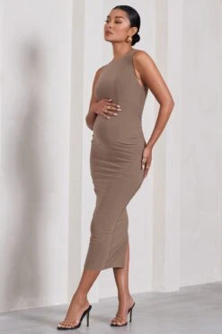 Paige | Mocha Sleeveless Split Maternity Midi Dress 11 Paige | Mocha Sleeveless Split Maternity Midi Dress -ENY Clothing Shop WB CL129608038 PaigeMochaSleevelessSplitMaternityMidiDress4