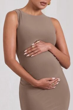 Paige | Mocha Sleeveless Split Maternity Midi Dress 9 Paige | Mocha Sleeveless Split Maternity Midi Dress -ENY Clothing Shop WB CL129608038 PaigeMochaSleevelessSplitMaternityMidiDress5