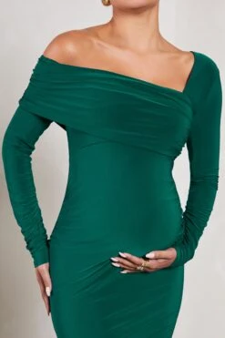 Heartbeat | Bottle Green One-Shoulder Long-Sleeved Maternity Midi Dress -ENY Clothing Shop WB CL129609047 HeartbeatBottleGreenOne ShoulderLong SleevedMaternityMidiDress4