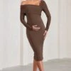Heartbeat | Chocolate One-Shoulder Long-Sleeved Maternity Midi Dress 2 Heartbeat | Chocolate One-Shoulder Long-Sleeved Maternity Midi Dress -ENY Clothing Shop WB CL129609067 HeartbeatChocolateOne ShoulderLong SleevedMaternityMidiDress1
