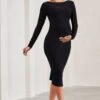 Embrace | Black Long-Sleeved Maternity Midi Dress