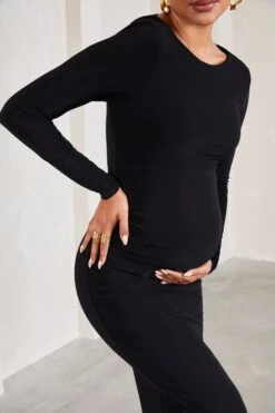 Embrace | Black Long-Sleeved Maternity Midi Dress -ENY Clothing Shop WB CL129610002 EmbraceBlackLong SleevedMaternityMidiDress6