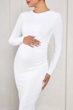 Embrace | White Long-Sleeved Maternity Midi Dress -ENY Clothing Shop WB CL129610005 EmbraceWhiteLong SleevedMaternityMidiDress5