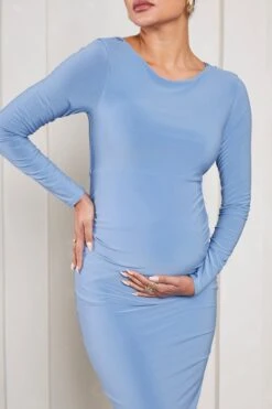 Embrace | Blue Long-Sleeved Maternity Midi Dress -ENY Clothing Shop WB CL129610115 EmbracePowderBlueBlueLong SleevedMaternityMidiDress5