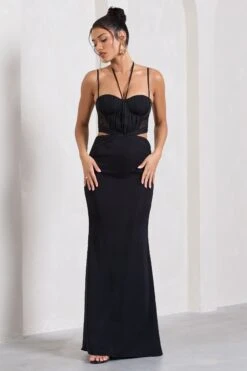 Stardom | Black Chiffon Strappy Sweetheart Cut-Out Maxi Dress -ENY Clothing Shop WB CL129659002 StardomBlackChiffonStrappySweetheartCut OutMaxiDress0