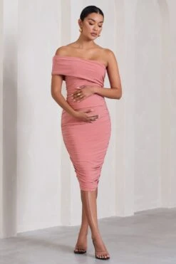 Remember Me | Pink Maternity One Shoulder Midi Dress -ENY Clothing Shop WB CL129664081 RememberMePinkMaternityOneShoulderMidiDress0