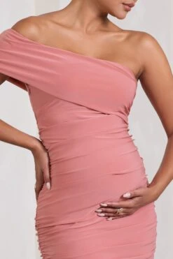 Remember Me | Pink Maternity One Shoulder Midi Dress -ENY Clothing Shop WB CL129664081 RememberMePinkMaternityOneShoulderMidiDress5