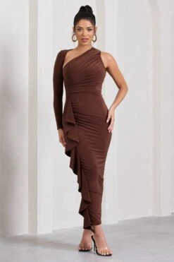 Compass | Brown One-Sleeved Cut-Out Maxi Dress With Ruffle -ENY Clothing Shop WB CL129690038 CompassBrownOne SleevedCut OutMaxiDressWithRuffle2 b2642e86 db61 4dde 9ef4 6c685f97f569