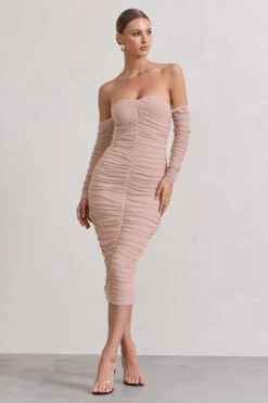 Indy | Champagne Ruched Strapless Long-Sleeve Midi Dress -ENY Clothing Shop WB CL129714059 IndyChampagneRuchedStraplessLong SleeveMidiDressCHAMPAGNE2 4b07ac0d 4689 4b7e ad2b a923fc43ca87