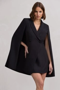 Suri | Black Tailored Cape Blazer Dress -ENY Clothing Shop WB CL129732002 SuriBlackTailoredCapeBlazerDress6