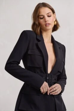 Genesis | Black Belted Utility Blazer Dress -ENY Clothing Shop WB CL129748002 GenesisBlackBeltedUtilityBlazerDress7