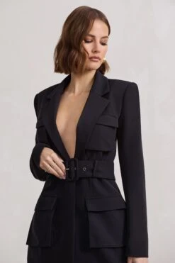Genesis | Black Belted Utility Blazer Dress -ENY Clothing Shop WB CL129748002 GenesisBlackBeltedUtilityBlazerDress8