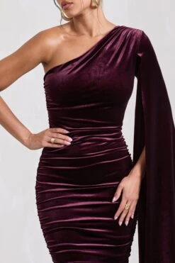 Gianna | Port Velvet One Shoulder Cape Bodycon Midi Dress -ENY Clothing Shop WB CL129762101 GiannaPortVelvetOneShoulderCapeBodyconMidiDress5
