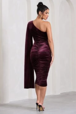 Gianna | Port Velvet One Shoulder Cape Bodycon Midi Dress -ENY Clothing Shop WB CL129762101 GiannaPortVelvetOneShoulderCapeBodyconMidiDress6