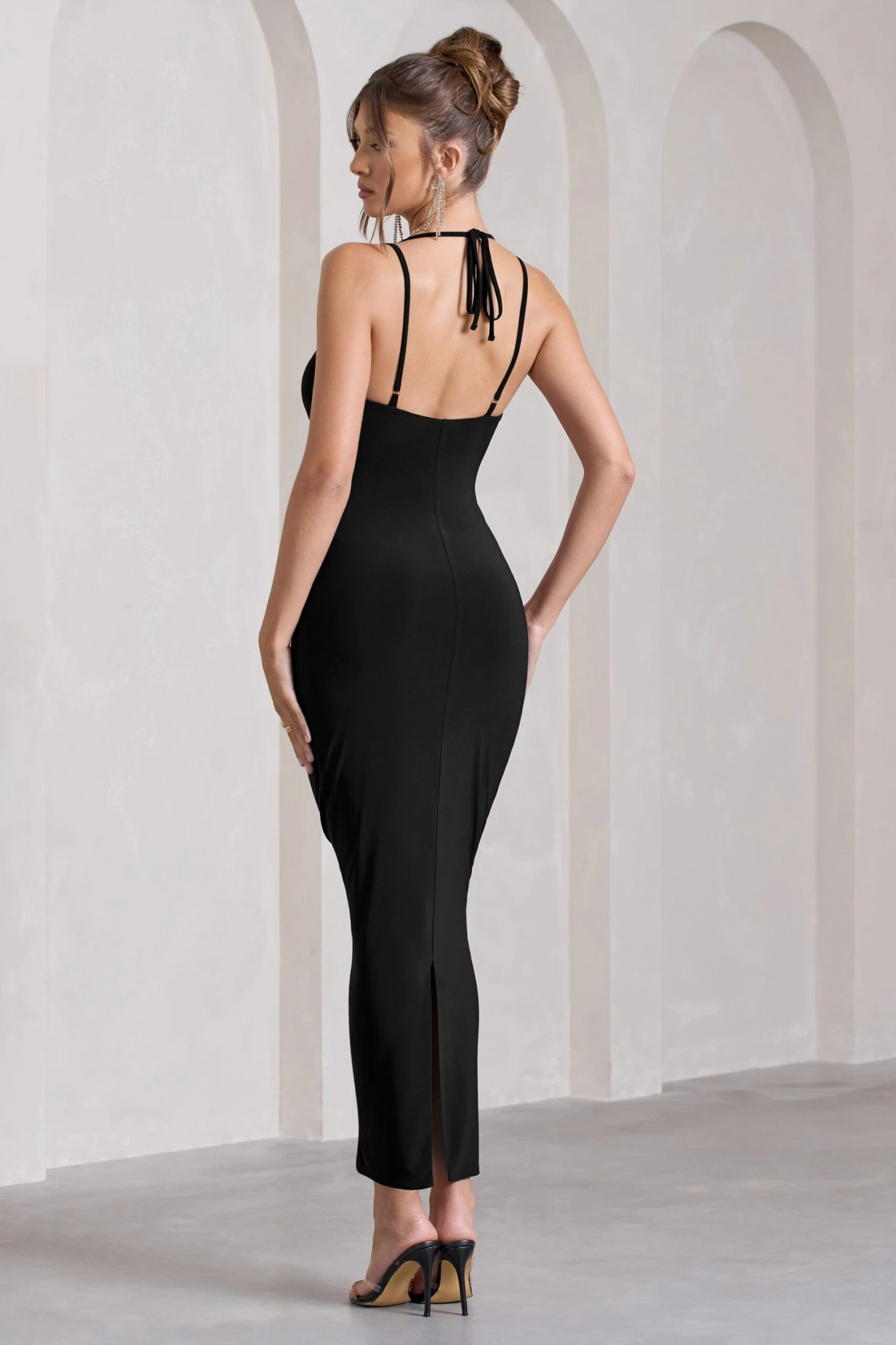 Yvette | Black Plunge-Neck Twisted Maxi Dress With Cross-Back 4 Yvette | Black Plunge-Neck Twisted Maxi Dress With Cross-Back - Image 2