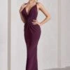 Yvette | Plum Plunge-Neck Twisted Maxi Dress With Cross-Back -ENY Clothing Shop WB CL129768164 Yvette PlumPlunge NeckTwistedMaxiDressWithCross BackDARKCHERRY0