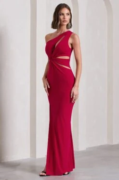 Emmy | Red Asymmetric Cut-Out Split Maxi Dress -ENY Clothing Shop WB CL129769004 EmmyRedAsymmetricCut OutSplitMaxiDress4