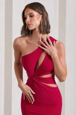 Emmy | Red Asymmetric Cut-Out Split Maxi Dress -ENY Clothing Shop WB CL129769004 EmmyRedAsymmetricCut OutSplitMaxiDress6