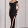 Kara | Black Asymmetric Twisted Bardot Split Maxi Dress 2 Kara | Black Asymmetric Twisted Bardot Split Maxi Dress -ENY Clothing Shop WB CL129784002 KaraBlackAsymmetricTwistedBardotSplitMaxiDress0