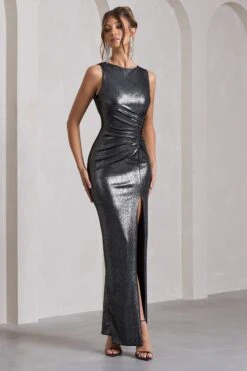 Night To Remember | Silver Metallic Open-Back Split Maxi Dress -ENY Clothing Shop WB CL129787013 NightToRememberSilverMetallicOpen BackSplitMaxiDress3 6c46a323 5b6b 4b73 9a41 6eb0311b47d9