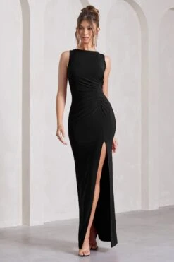 Night To Remember | Black Open-Back Split Maxi Dress -ENY Clothing Shop WB CL129788002 NightToRemember BlackOpen BackSplitMaxiDressBLACK1