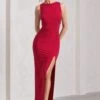Night To Remember | Red Open-Back Split Maxi Dress -ENY Clothing Shop WB CL129788004 NightToRememberRedOpen BackSplitMaxiDress6