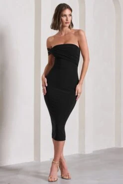 Eviana | Black Bodycon Sleeveless Twist Midi Dress -ENY Clothing Shop WB CL129802102 EvianaBlackBodyconSleevelessTwistMidiDress02