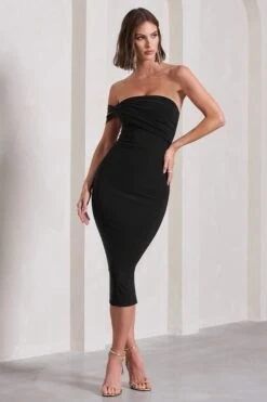 Eviana | Black Bodycon Sleeveless Twist Midi Dress -ENY Clothing Shop WB CL129802102 EvianaBlackBodyconSleevelessTwistMidiDress12
