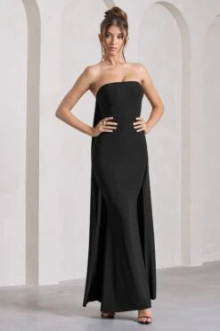 Christina | Black Bandeau Sleeveless Maxi Dress With Cape -ENY Clothing Shop WB CL129804002 ChristinaBlackBandeauSleevelessMaxiDressWithCape3