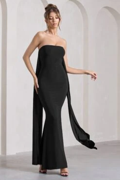 Christina | Black Bandeau Sleeveless Maxi Dress With Cape -ENY Clothing Shop WB CL129804002 ChristinaBlackBandeauSleevelessMaxiDressWithCape5