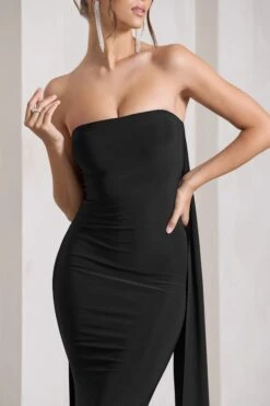 Christina | Black Bandeau Sleeveless Maxi Dress With Cape -ENY Clothing Shop WB CL129804002 ChristinaBlackBandeauSleevelessMaxiDressWithCape6
