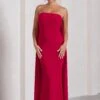 Christina | Red Bandeau Sleeveless Maxi Dress With Cape -ENY Clothing Shop WB CL129804004 CWBistinaRedBandeauSleevelessMaxiDressWithCape0