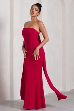 Christina | Red Bandeau Sleeveless Maxi Dress With Cape -ENY Clothing Shop WB CL129804004 CWBistinaRedBandeauSleevelessMaxiDressWithCape5
