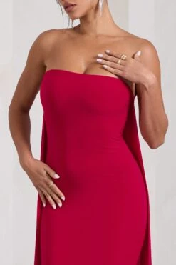 Christina | Red Bandeau Sleeveless Maxi Dress With Cape -ENY Clothing Shop WB CL129804004 CWBistinaRedBandeauSleevelessMaxiDressWithCape6