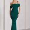 Miracle | Bottle Green Strappy Mesh Bardot Maxi Dress -ENY Clothing Shop WB CL129806047 MiracleBottleGreenStrappyMeshBardotMaxiDress0