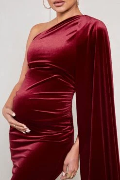 Amaryllis | Berry Velvet Maternity One Shoulder Maxi Dress With Cape Sleeve -ENY Clothing Shop WB CL129810037 AmaryllisBerryVelvetMaternityOneShoulderMaxiDresswithCapeSleeve7 2a9cfcb8 204d 40ea 9ca9 3ab445809d35