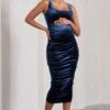 Lisbon | Navy Velvet Maternity Square Neck Ruched Midi Dress -ENY Clothing Shop WB CL129812015 LisbonNavyVelvetMaternitySquareNeckRuchedMidiDress0