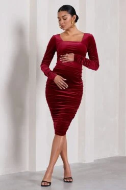 New Life | Berry Velvet Maternity Square Neck Ruched Midi Dress -ENY Clothing Shop WB CL129815037 NewLifeBerryVelvetMaternitySquareNeckRuchedMidiDress2 1cd3011c 280c 4171 8633 c1b302ddde9b