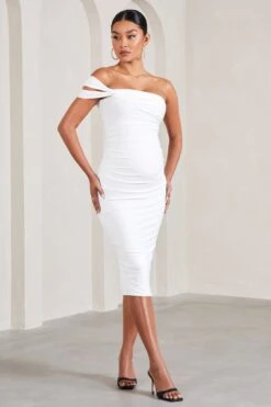 Eviana | White Bodycon Sleeveless Twist Maternity Midi Dress -ENY Clothing Shop WB CL129817005 EvianaWhiteBodyconSleevelessTwistMaternityMidiDress0