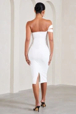 Eviana | White Bodycon Sleeveless Twist Maternity Midi Dress -ENY Clothing Shop WB CL129817005 EvianaWhiteBodyconSleevelessTwistMaternityMidiDress4