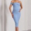 Eviana | Powder Blue Bodycon Sleeveless Twist Maternity Midi Dress