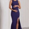 Pollie | Purple Cowl-Back Split Maternity Maxi Dress -ENY Clothing Shop WB CL129819104 PolliePurpleOpen BackSplitMaternityMaxiDress0