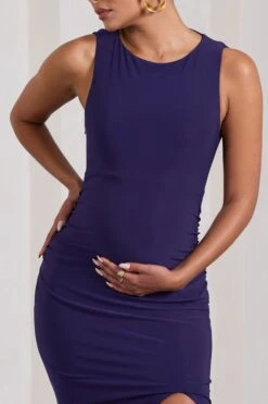 Pollie | Purple Cowl-Back Split Maternity Maxi Dress -ENY Clothing Shop WB CL129819104 PolliePurpleOpen BackSplitMaternityMaxiDress6