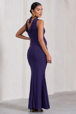 Pollie | Purple Cowl-Back Split Maternity Maxi Dress -ENY Clothing Shop WB CL129819104 PolliePurpleOpen BackSplitMaternityMaxiDress8