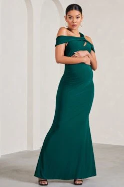 Captivating | Bottle Green Strappy Asymmetric Cut-Out Maternity Maxi Dress -ENY Clothing Shop WB CL129820047 CaptivatingBottleGreenStrappyAsymmetricCut OutMaternityMaxiDress1