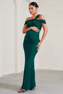 Captivating | Bottle Green Strappy Asymmetric Cut-Out Maternity Maxi Dress -ENY Clothing Shop WB CL129820047 CaptivatingBottleGreenStrappyAsymmetricCut OutMaternityMaxiDress3