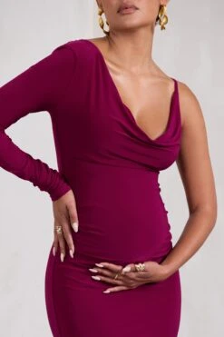 At Dusk | Berry Maternity One-Sleeved Cowl-Neck Fishtail Maxi Dress -ENY Clothing Shop WB CL129822164 AtDuskDarkCherryMaternityOne SleevedCowl NeckFishtailMaxiDress4 ff16d248 880d 4614 947f 0ecd71bc6556